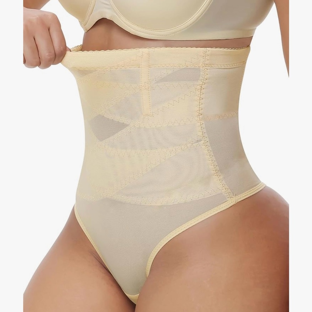 High-Waist Shapewear Thong in Beige.